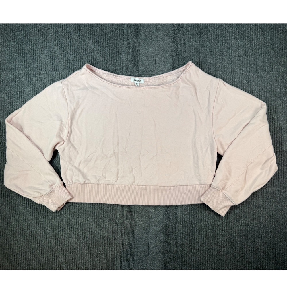 Garage Women Light Pink Cropped Sweatshirt French Terry Boat Neck XS 100083083